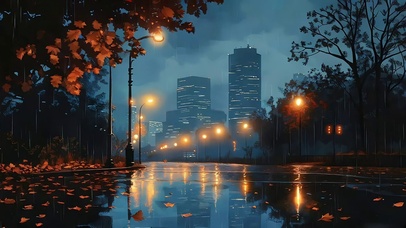 秋日阴天傍晚城市街道