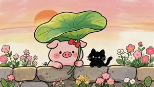 可爱猪猪和猫咪