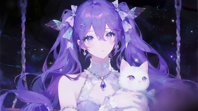 深空星辰秋千紫蝶少女与猫
