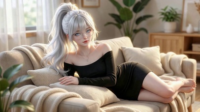 休闲居家银发美少女