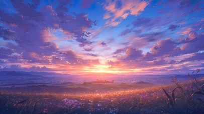 梦幻落日城市天际线