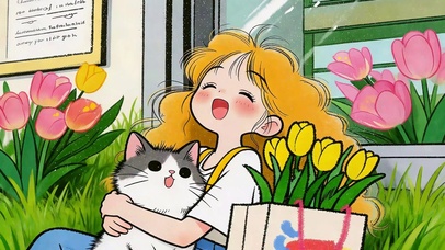 少女与猫 治愈