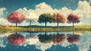 郊外森林晴天水中倒影