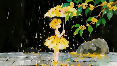雨天桂花裙女孩