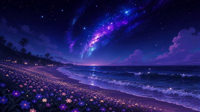 星空流星大海沙滩 无缝循环