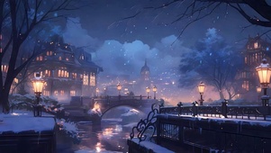 夜景雪景城市河流