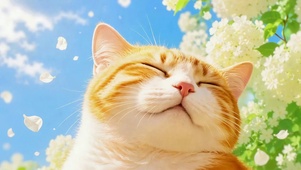花下困眠橘猫