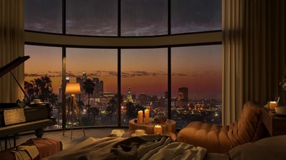 傍晚细雨都市房间