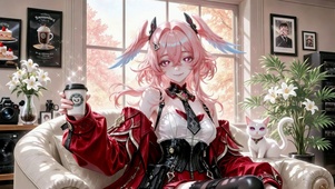 窗边粉发二次元美少女莉奈娅
