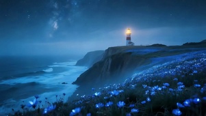 静谧清冷的海边悬崖夜景