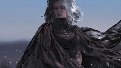 4K厚涂黑纱裙少女