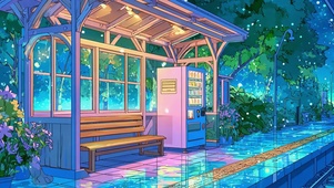 雨夜星灯下站台