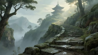 阳光清新山顶古建