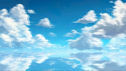 蓝天白云静谧湖畔倒影