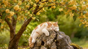 桂花树下的橘猫