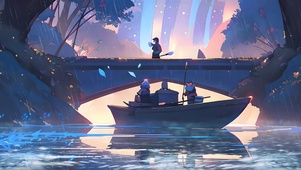泛舟河边