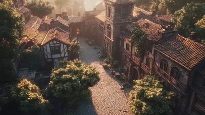 黄昏落日外国小镇街道