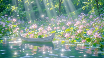 森林荷塘里的小船