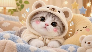 小熊装软萌奶猫动态壁纸