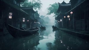 古风雨夜场景壁纸