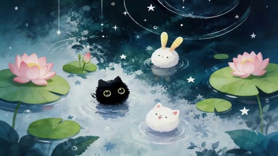 荷花池塘猫咪