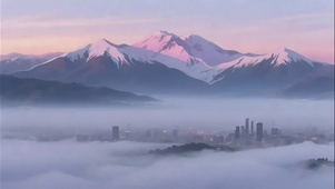 俯瞰雪山脚的城市