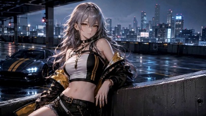 雨夜酷飒二次元美少女