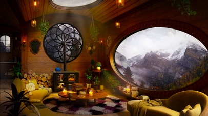 高山雪天温馨木屋