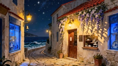 夜景海景房屋树木