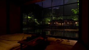 雨夜庭院小屋