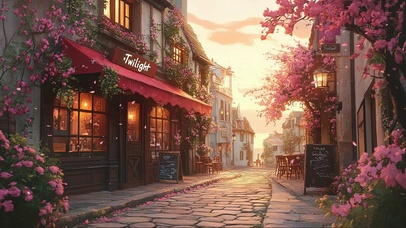 粉色樱花小镇建筑街道