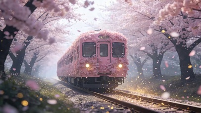 樱花树木火车