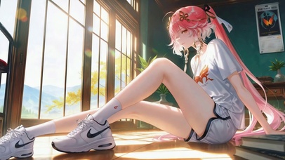 窗边暖阳粉发运动美少女长离