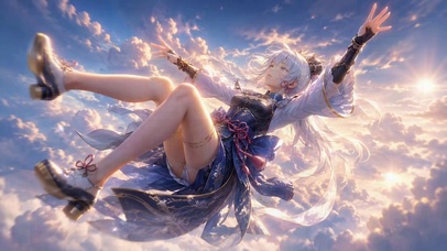 晴空云端的银发二次元美少女