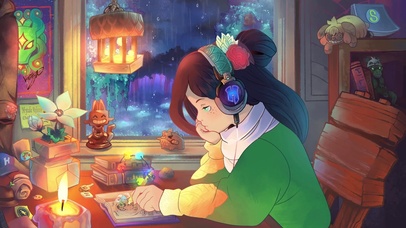 安静的雨夜 学习少女