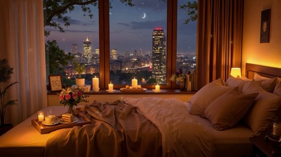 卧室窗外城市夜景