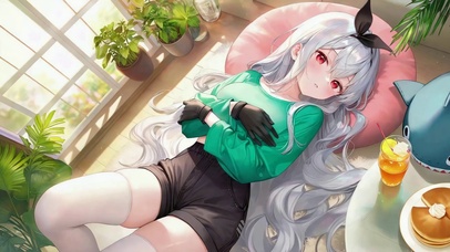 银发少女的慵懒午后