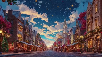 傍晚星空圣诞城市街道