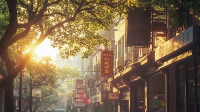 黄昏城市繁华商业街道