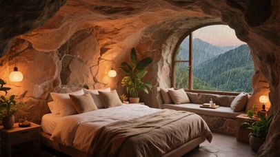 【雨景】山野间的石洞卧室