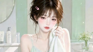 纯欲浴室窗边的晨间少女