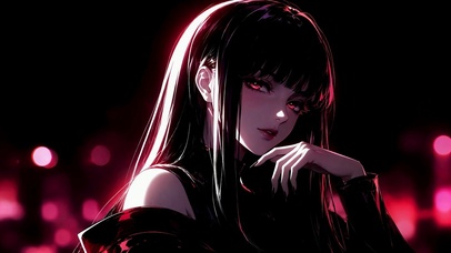 暗黑红调发光长发美少女