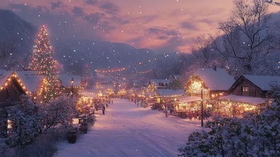 冬日唯美圣诞飘雪小镇
