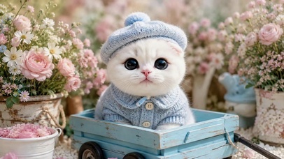 花簇中的软萌小奶猫
