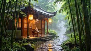 竹林木亭小路