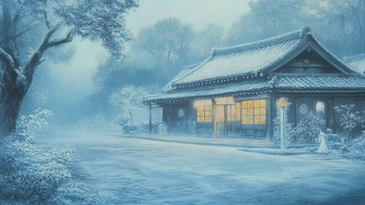 冬日朦胧大雪古风建筑
