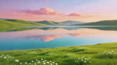 唯美的草原湖泊