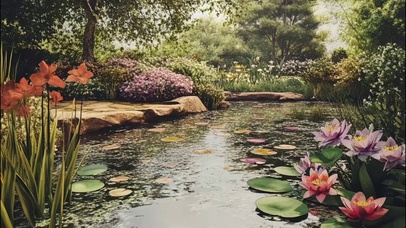 静谧森林池塘唯美荷花