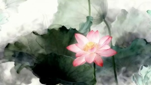 水墨画荷叶带鱼屏