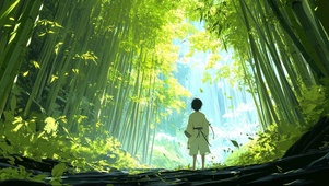 清新绿色竹林少年